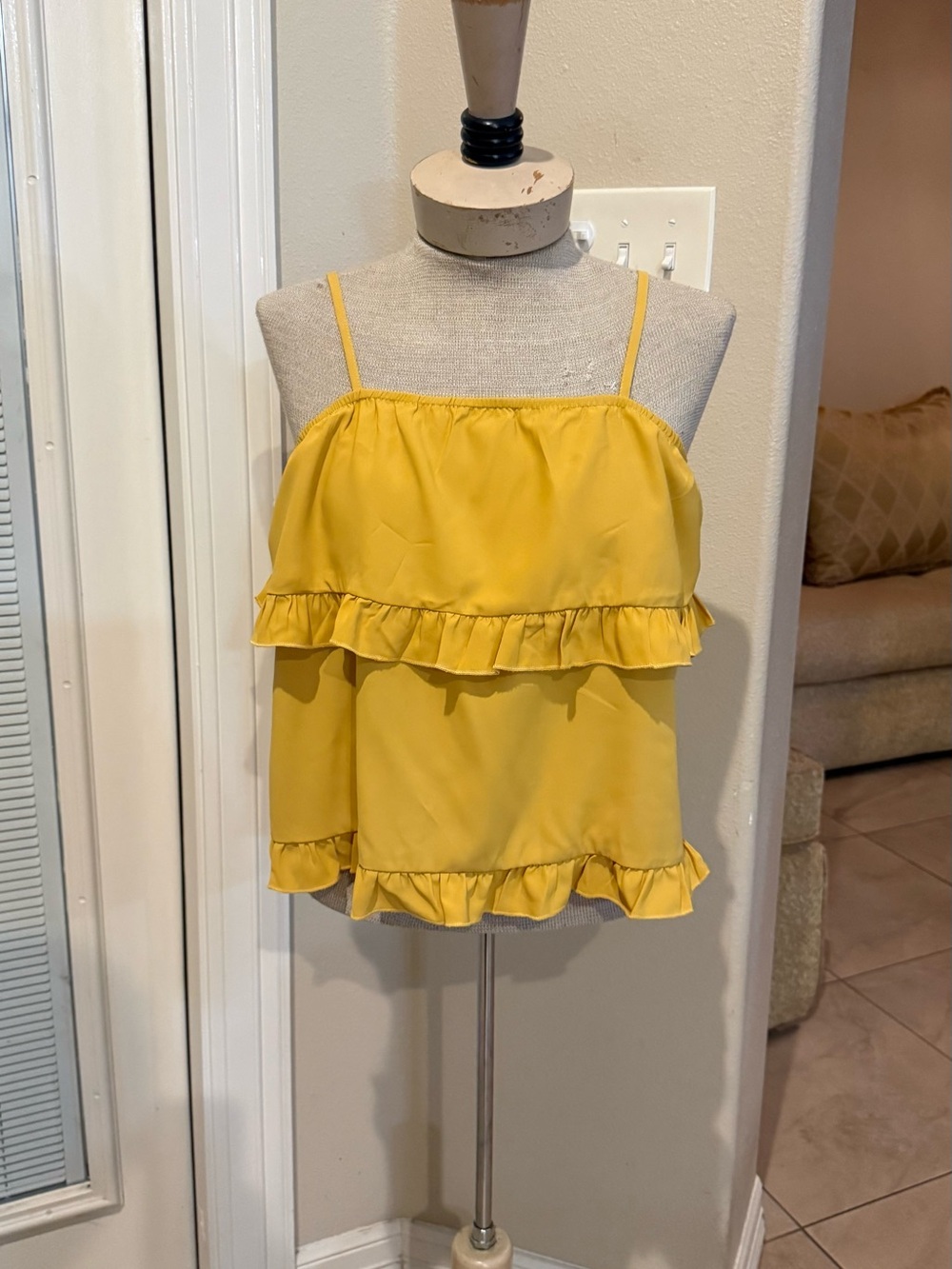 SHEIN Yellow Ruffle Tiered Spaghetti Strap Camisole